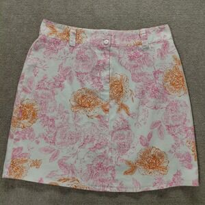 Dress Barn Floral Skirt Womens Size 14 White Pink Orange Stretch Above The Knee